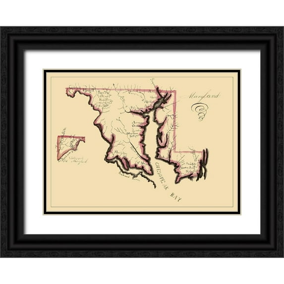 Henshaw 24x19 Black Ornate Wood Framed with Double Matting Museum Art Print Titled - Maryland - Henshaw 1858