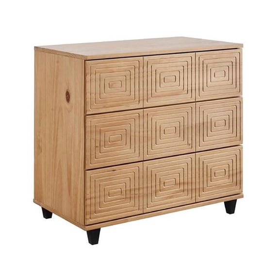 Hensley 31 Inch 3 Drawer Wood Dresser, Grooved Front, Brown