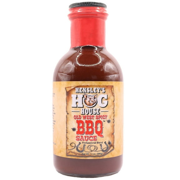 Hensley's Hog House Old West Spicy BBQ Sauce. HOT 14 oz