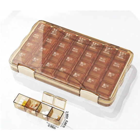 Hent 28-Grid Weekly Pill Organizer, 4 Times a Day Medication Storage Box, Large Capacity Portable Pill Case