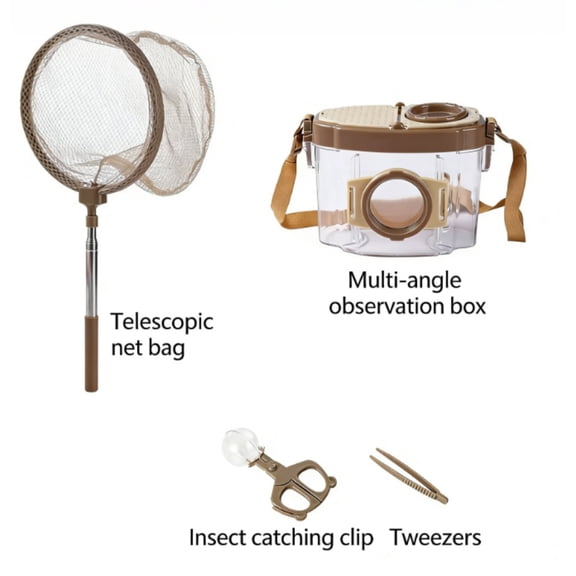 Hent 4Pcs Bug Catcher & Observer Kit, Telescopic Net with Tweezers & Clipper, Clear Insect Observation Tank for Outdoor Nature Exploration