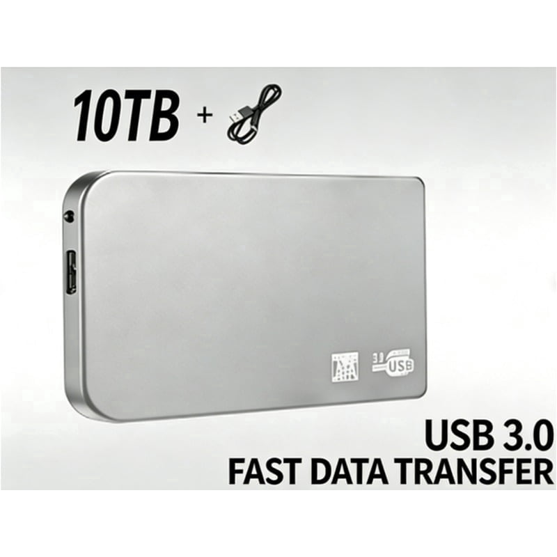 Hent External USB Hard Drive (10TB) — Portable Mobile Storage & Backup, Ultra-Slim Capacity Expansion Device (USB 3.0) — Compatible with PC, Mac, and Laptops (Silver)