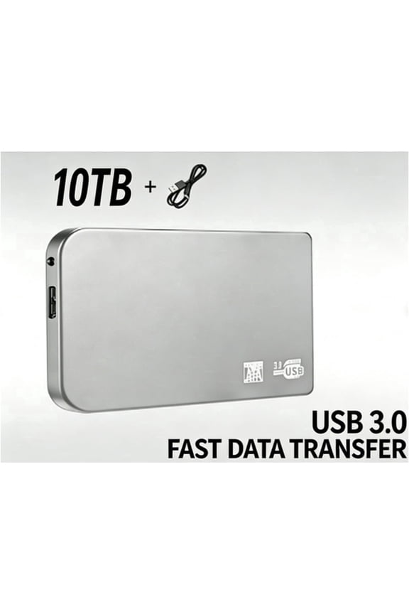 External USB Hard Drive (10TB)  Portable Mobile Storage & Backup, Ultra-Slim Capacity Expansion Device (USB 3.0)  Compatible with PC, Mac, and Laptops (Silver)