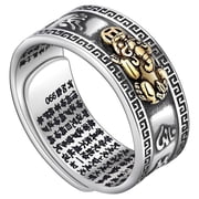 Hent Feng Shui Pixiu Mantra Ring   Pure Silver Buddhist Good Luck Talisman   Adjustable Ring for Attracting Wealth and Blessings