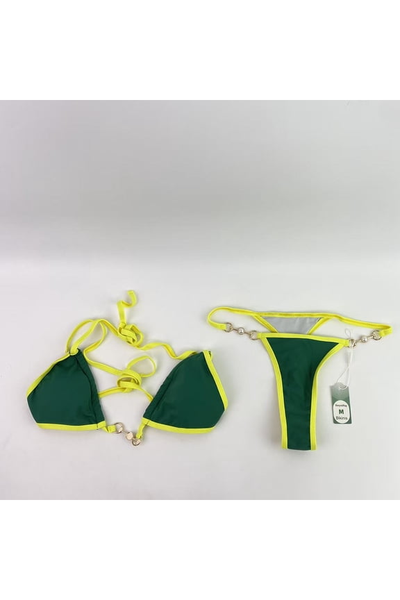 Bikinis,Women's Triangle Bikini Tie Side Whip Stitch String Bikini - M