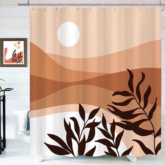 Heofloliy Boho Shower Curtain Abstract Mountain Shower Curtain Minimalist Fancy Modern Bathroom Bathtubs Decor Fabric Shower Curtain 72x72 Inches,Mountain Leaf