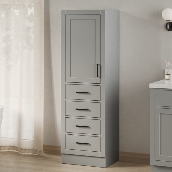 ARIEL Hepburn Bathroom Linen Storage Cabinet 65”H x 20”W x 16”D Grey