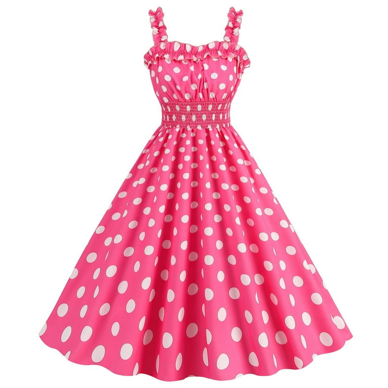 Hepburn Dresses Women s Summer Sleeveless Dress 1950S Pink Swing Dress Women s Evening Dresses Swing Dress Cocktail Party Dress Polka Dot Ruched A Line Midi Dress Elegant Vintage Dress Walmart
