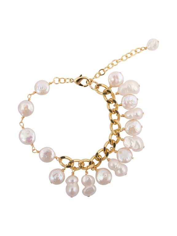 Hepburn White Pearl Golden Cluster Bracelet