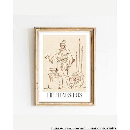 Hephaestus Print, Blacksmith God, God Of Fire, God Of Carpenters, Roman God Vulcan, Greek Gods Poster, 12 Olympians, Carpenters Gift For Men Wall Art, Modern Wall Decor, 8x12 UNFRAMED