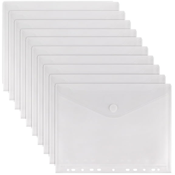 10 Pack Punched Pockets A4 Plastic Folders Wallets Ring Binder Files Popper Wallets for Home, Office and School