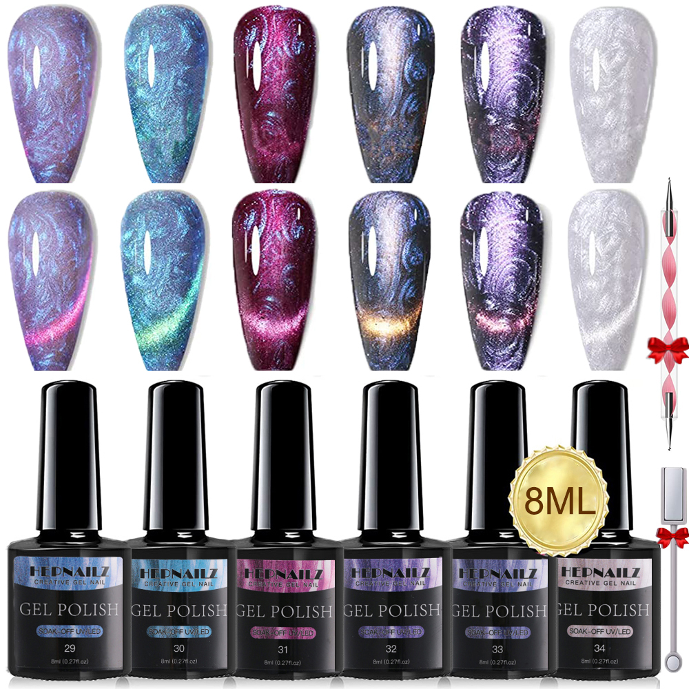 Hepnailz 6 Colors Holographic Cat Eye Gel Polish Kit with