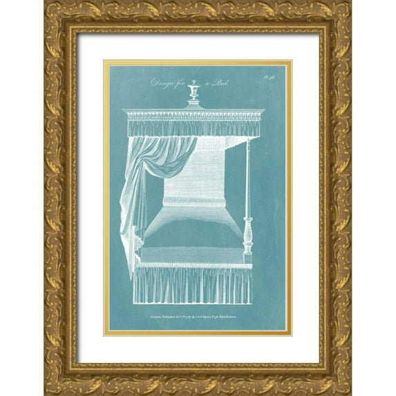 Hepplewhite 11x14 Gold Ornate Wood Framed with Double Matting Museum Art Print Titled - Design for a Bed IV