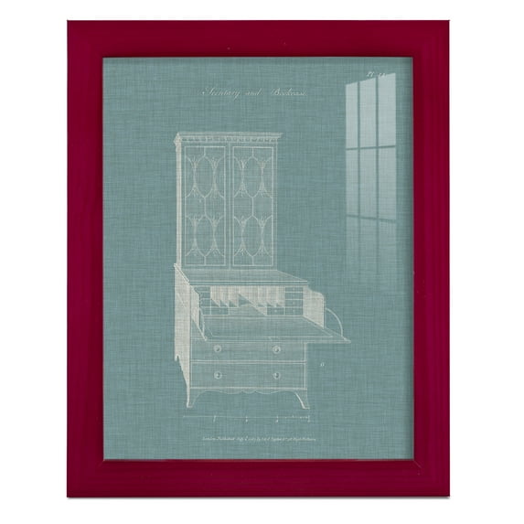 Hepplewhite Desk & Bookcase I - Framed Print w/glass - Cherry Red