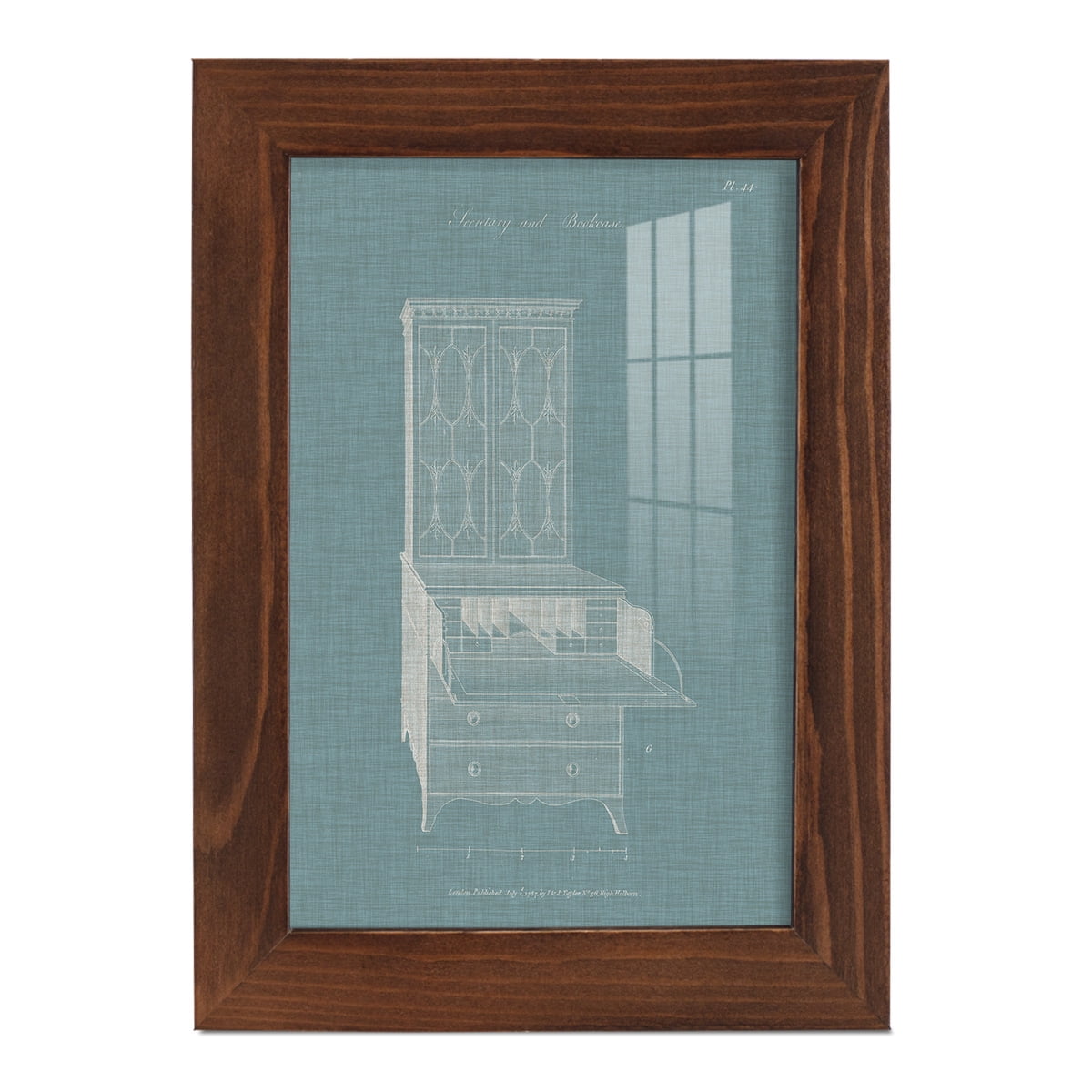 Hepplewhite Desk & Bookcase I - Framed Print w/glass - Chestnut