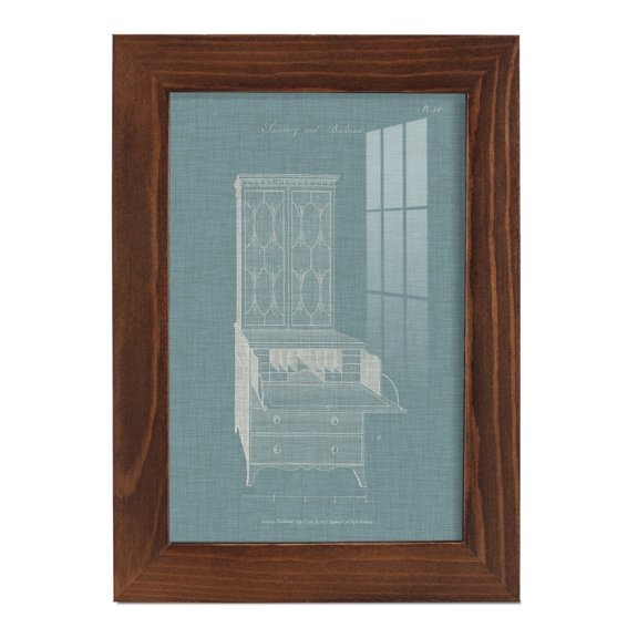 Hepplewhite Desk & Bookcase I - Framed Print w/glass - Chestnut