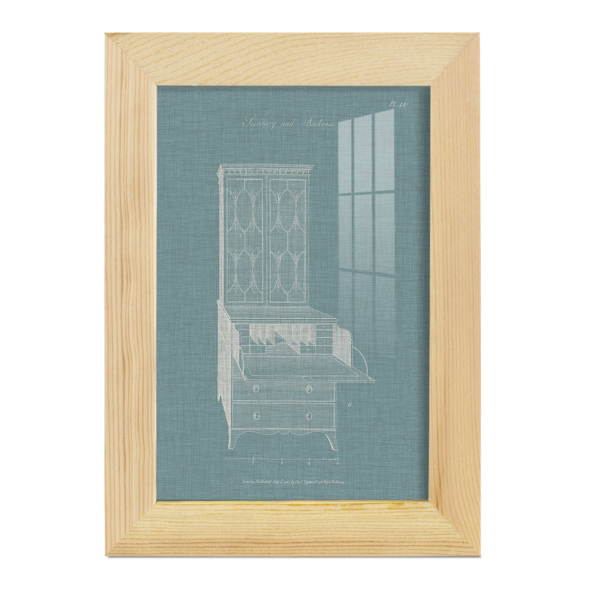 Hepplewhite Desk & Bookcase I - Framed Print w/glass - Natural Wood