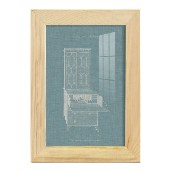 Hepplewhite Desk & Bookcase I - Framed Print w/glass - Natural Wood