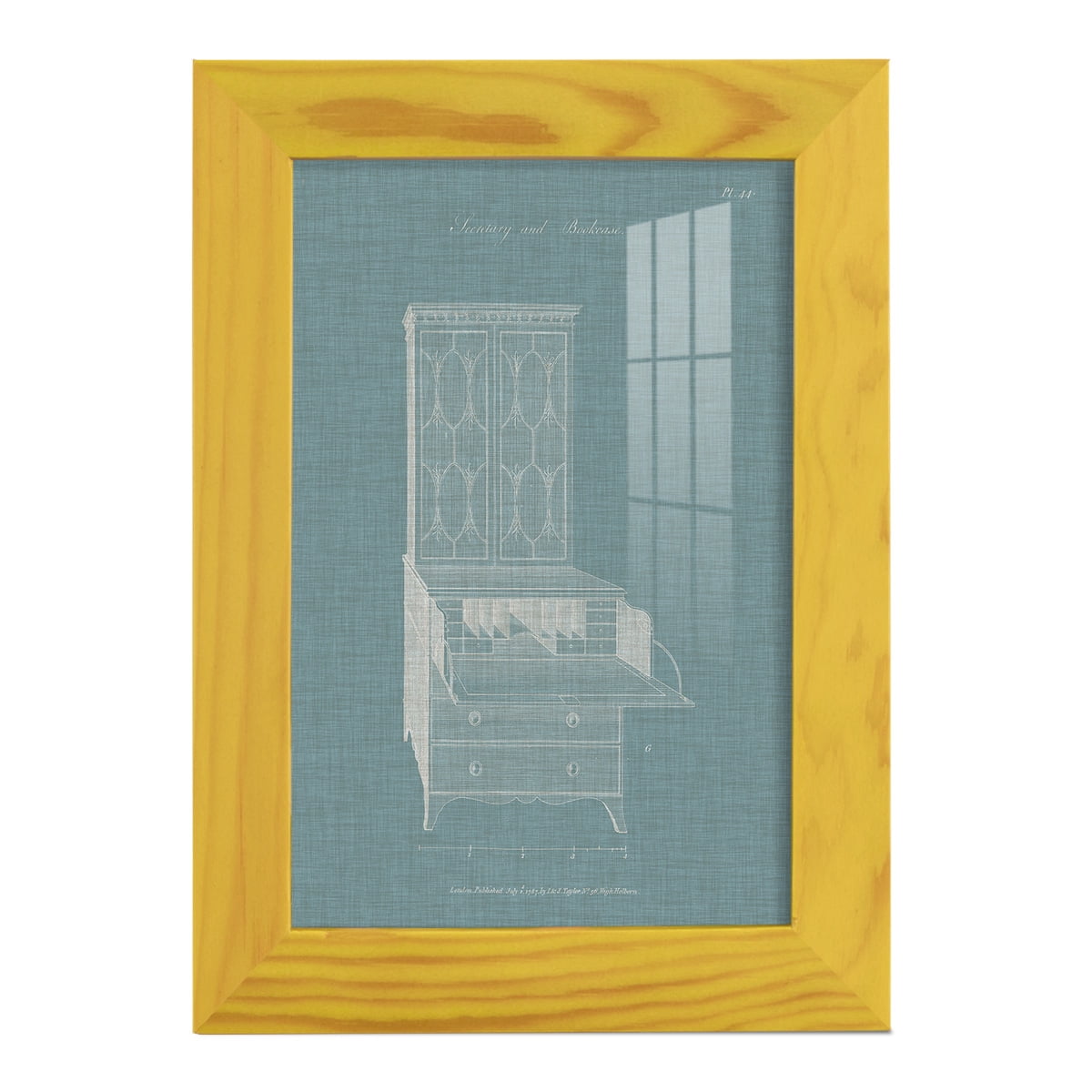 Hepplewhite Desk & Bookcase I - Framed Print w/glass - Sunflower Yellow