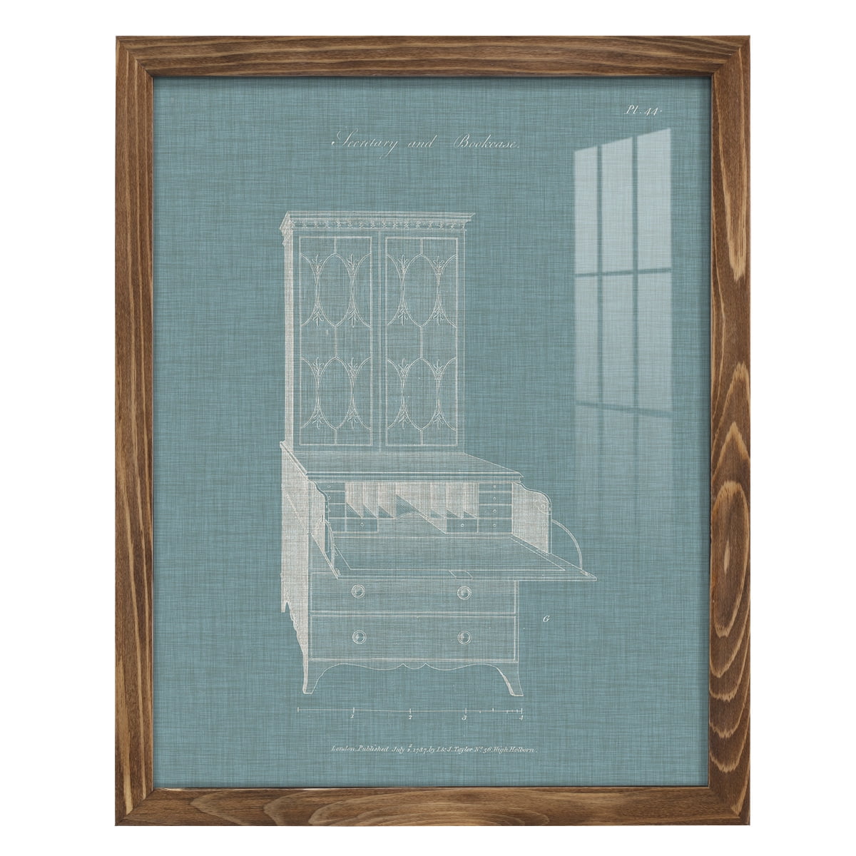 Hepplewhite Desk & Bookcase I - Framed Print w/glass - Walnut