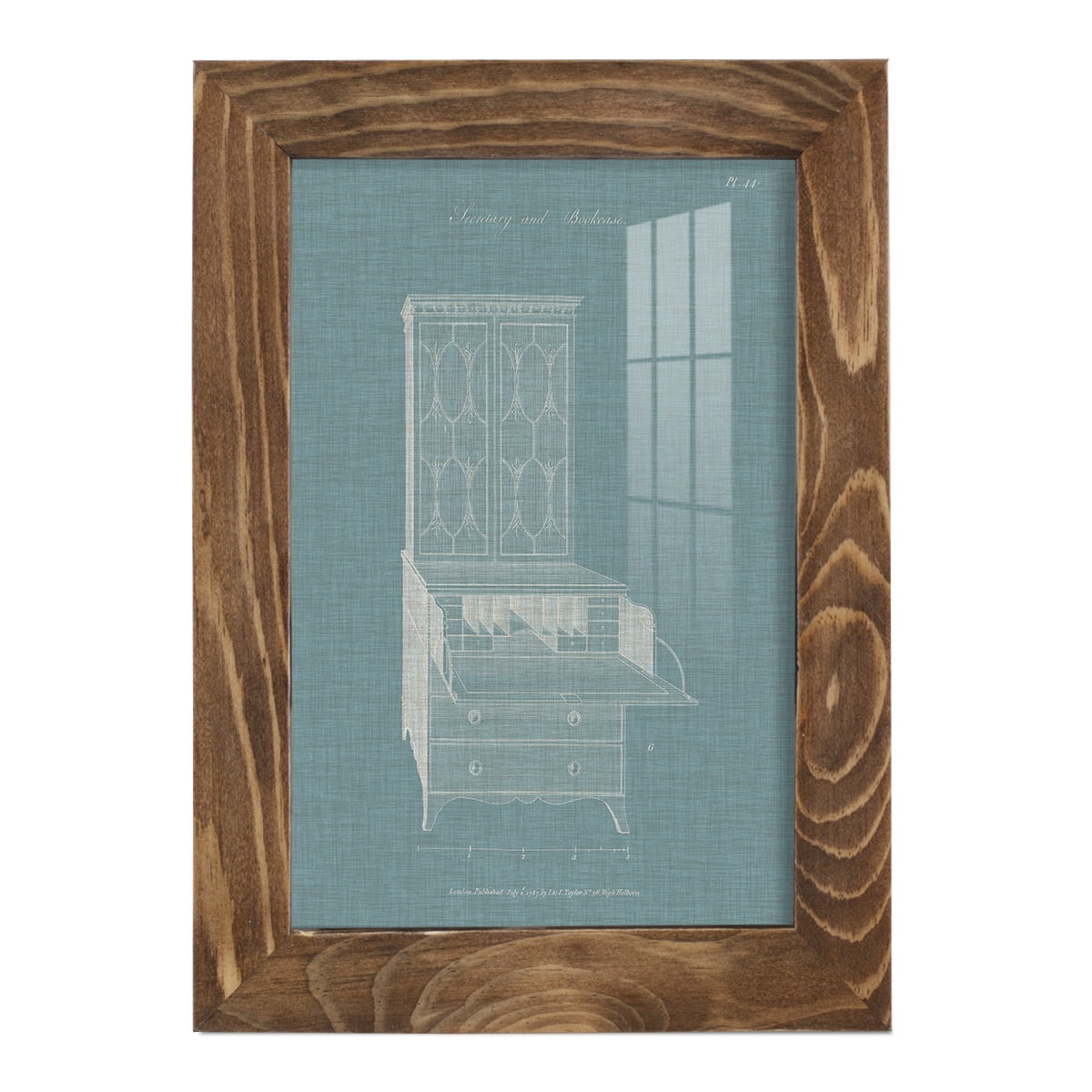 Hepplewhite Desk & Bookcase I - Framed Print w/glass - Walnut