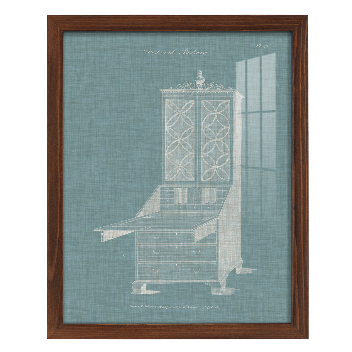 Hepplewhite Desk & Bookcase II - Framed Print w/glass - Chestnut