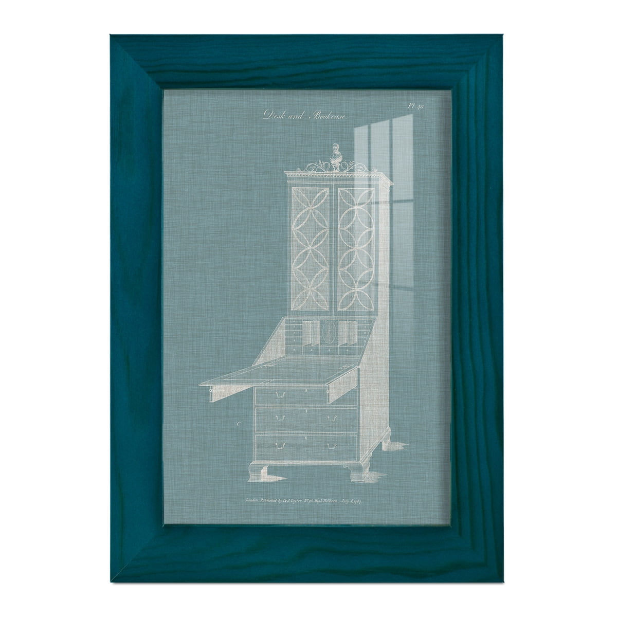 Hepplewhite Desk & Bookcase II - Framed Print w/glass - Ocean Blue