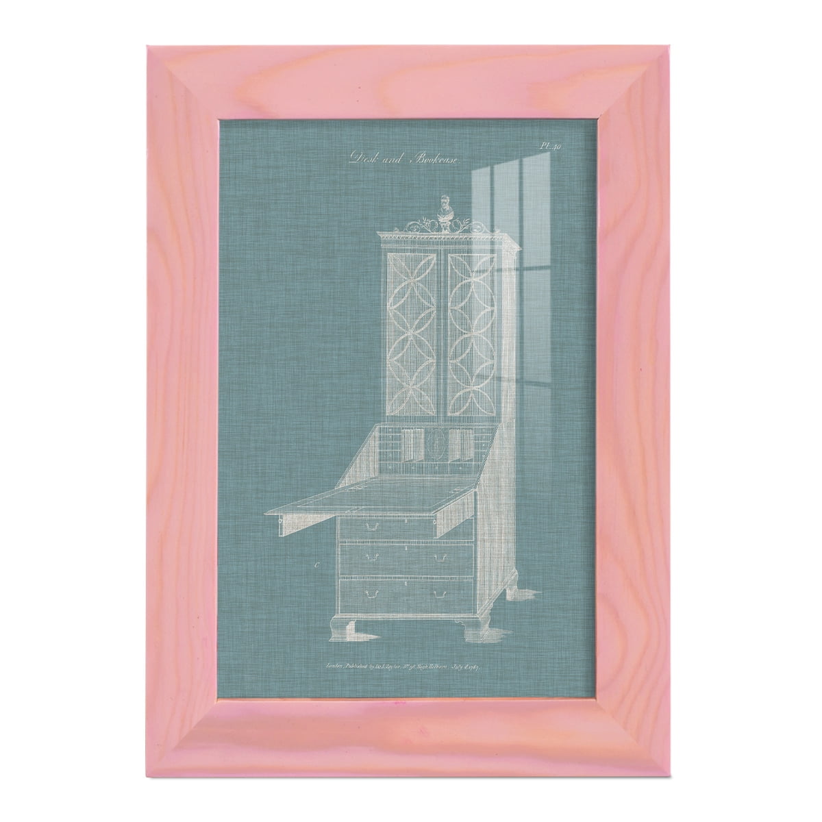 Hepplewhite Desk & Bookcase II - Framed Print w/glass - Sunset Pink