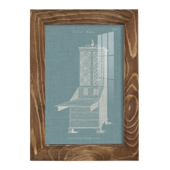 Hepplewhite Desk & Bookcase II - Framed Print w/glass - Walnut