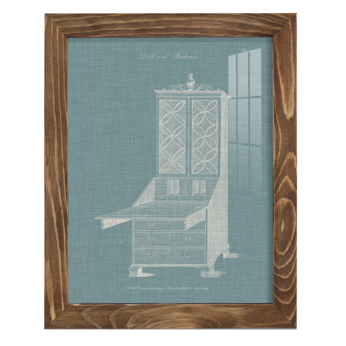 Hepplewhite Desk & Bookcase II - Framed Print w/glass - Walnut