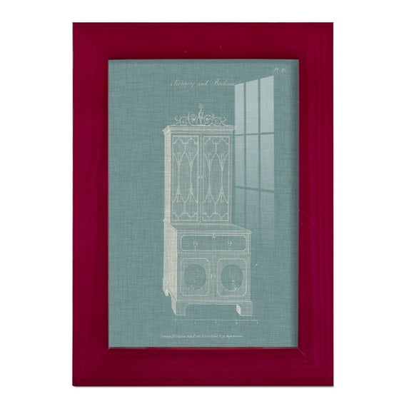 Hepplewhite Desk & Bookcase III - Framed Print w/glass - Cherry Red