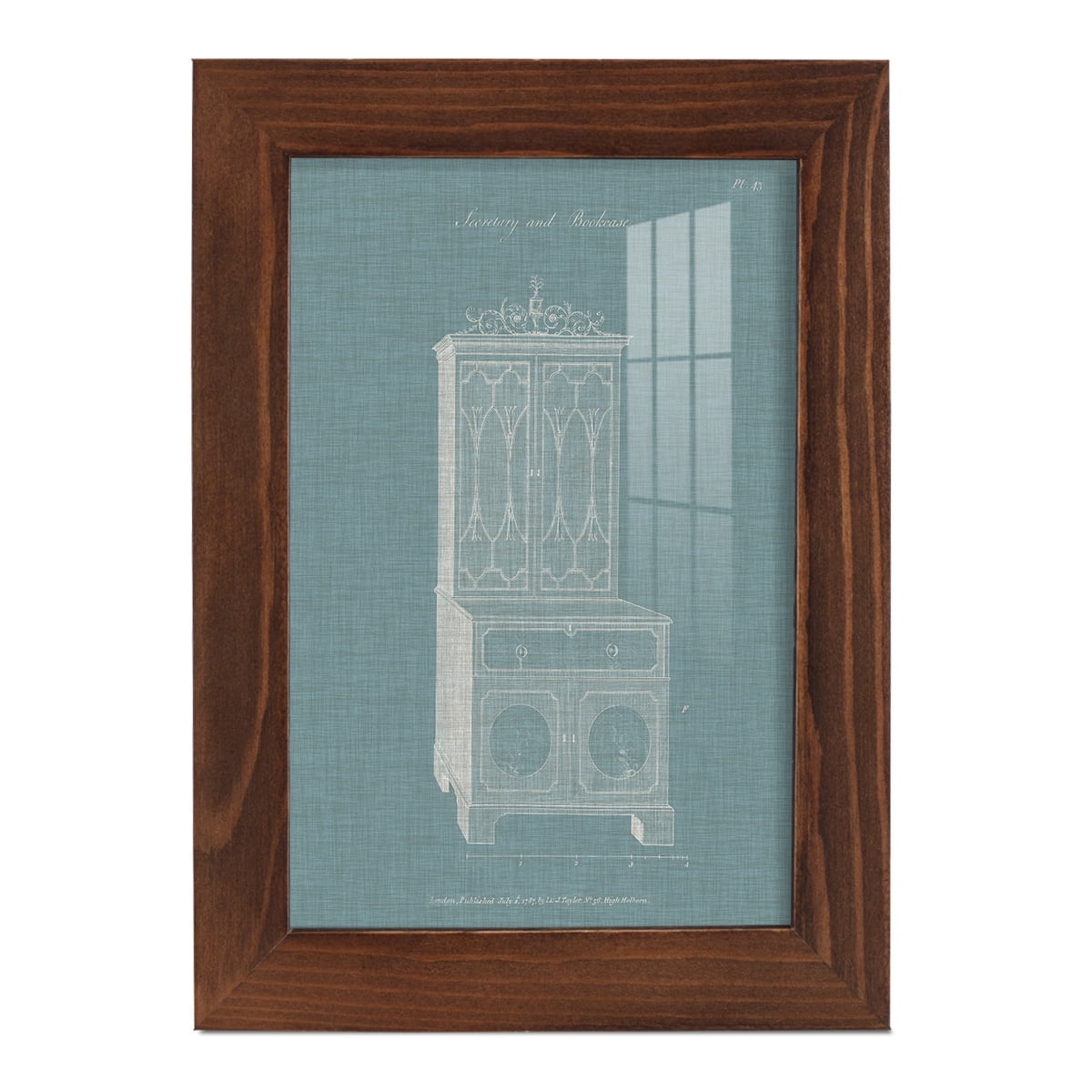 Hepplewhite Desk & Bookcase III - Framed Print w/glass - Chestnut