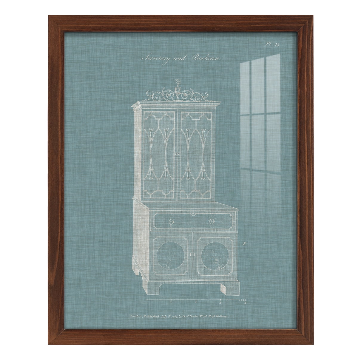 Hepplewhite Desk & Bookcase III - Framed Print w/glass - Chestnut