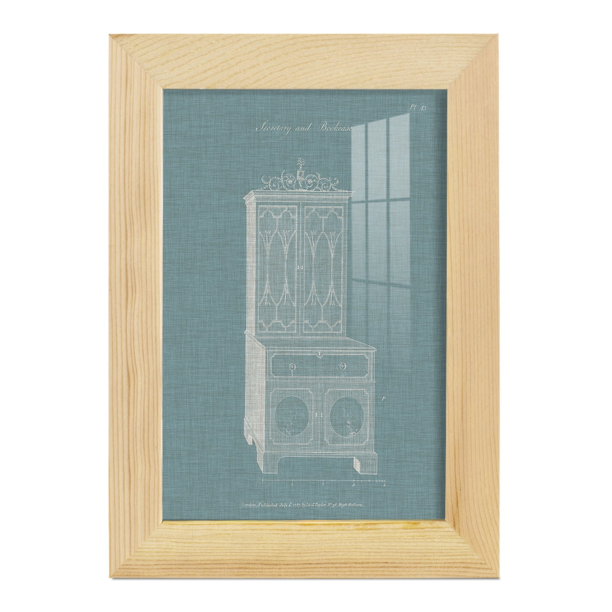 Hepplewhite Desk & Bookcase III - Framed Print w/glass - Natural Wood