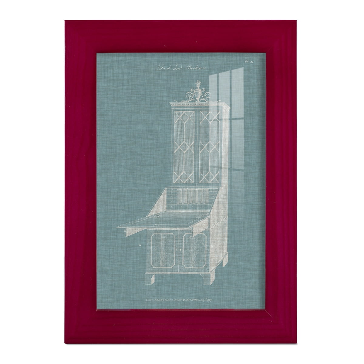 Hepplewhite Desk & Bookcase IV - Framed Print w/glass - Cherry Red