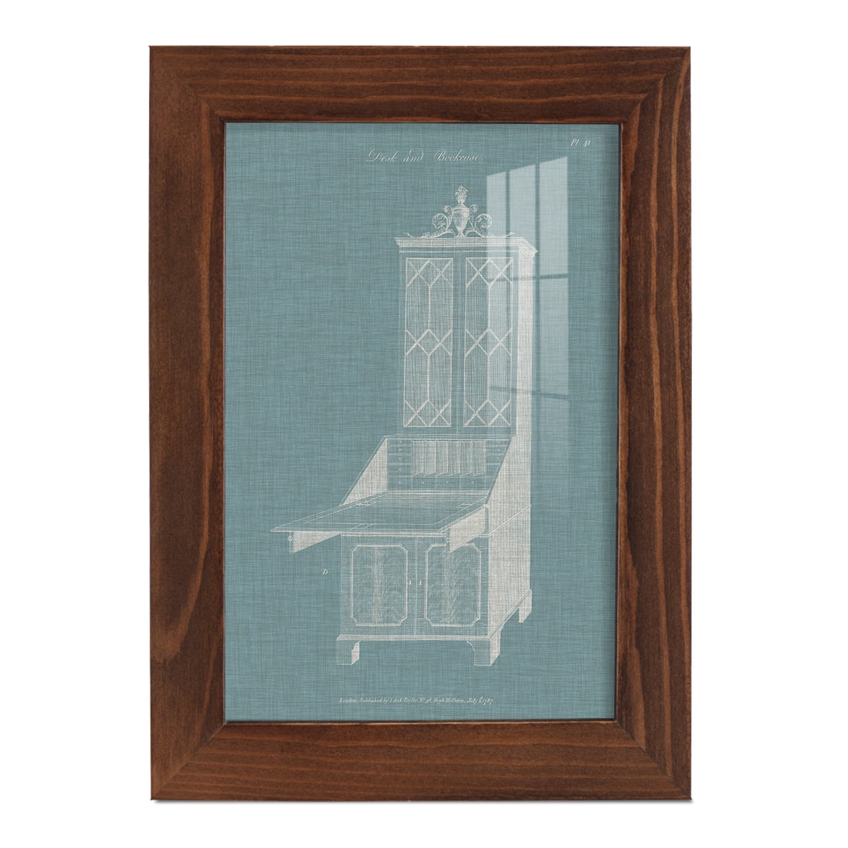 Hepplewhite Desk & Bookcase IV - Framed Print w/glass - Chestnut