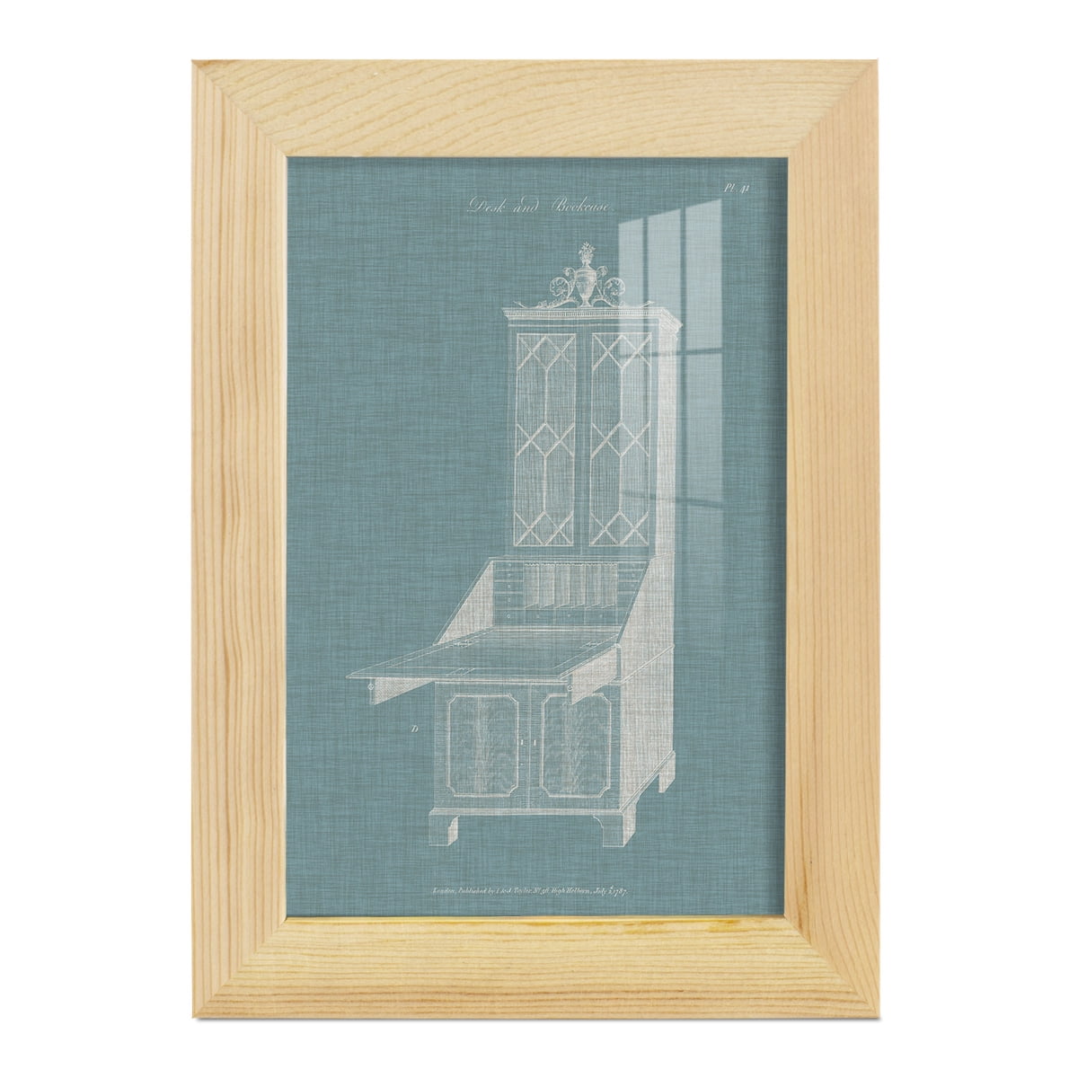 Hepplewhite Desk & Bookcase IV - Framed Print w/glass - Natural Wood