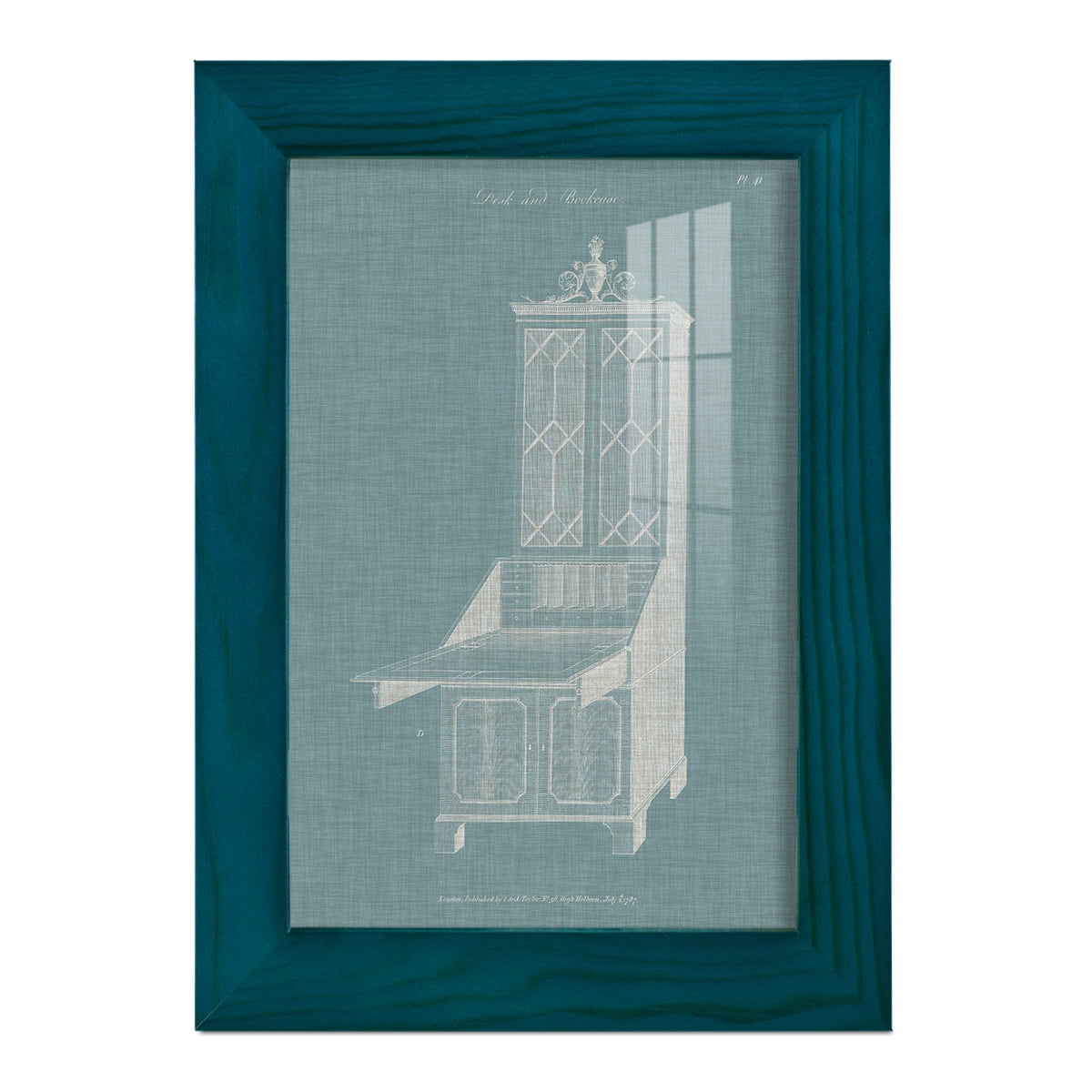 Hepplewhite Desk & Bookcase IV - Framed Print w/glass - Ocean Blue