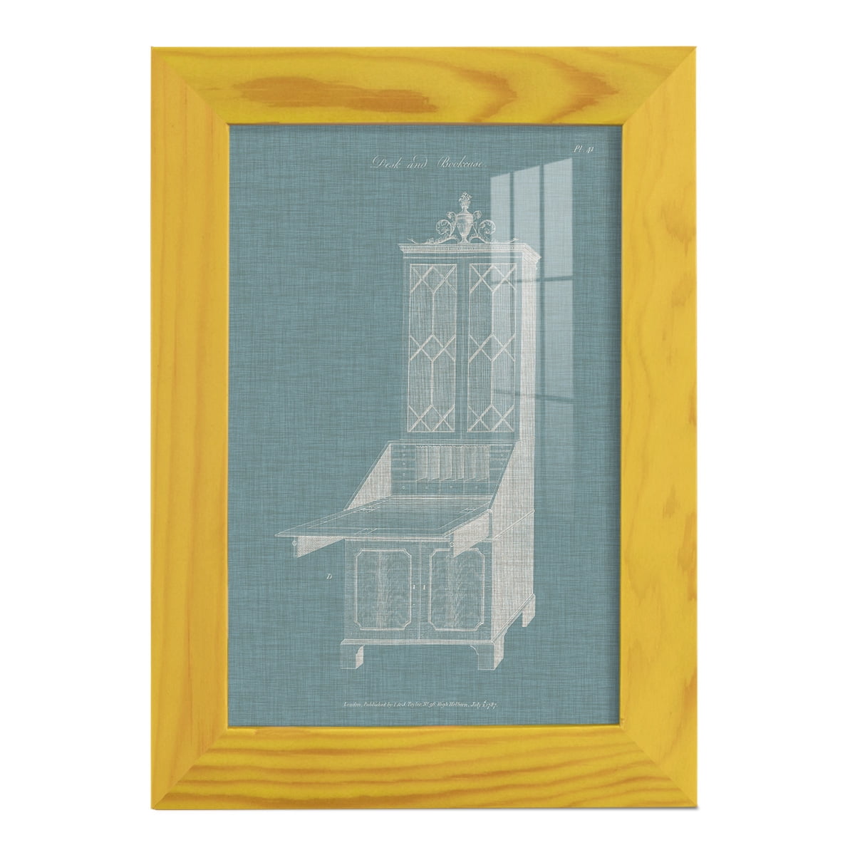 Hepplewhite Desk & Bookcase IV - Framed Print w/glass - Sunflower Yellow
