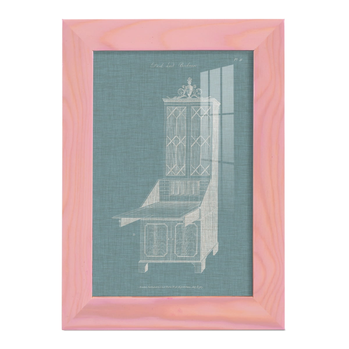 Hepplewhite Desk & Bookcase IV - Framed Print w/glass - Sunset Pink