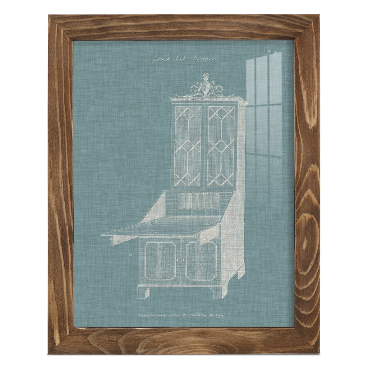 Hepplewhite Desk & Bookcase IV - Framed Print w/glass - Walnut