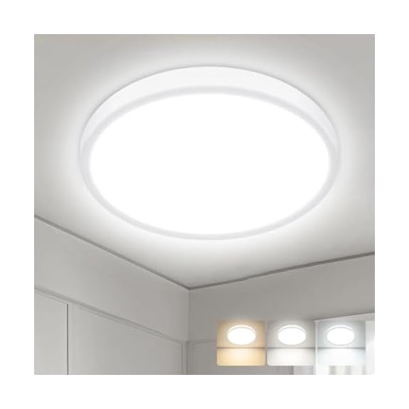HOVMAP Ceiling Light, Dimmable Flush Mount Ceiling Light Fixture Ceiling Lamp, 36W 3600LM Super Bright Low Profile Light for Bedroom, Kitchen Lighting Fixtures Ceiling, 1Pc 15" White 3CCT