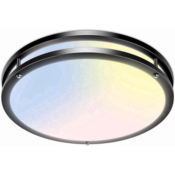 Flush Mount Ceiling Light, 10 Inch Dimmable LED with 5CCT Adjustable Color Temperature, 15W Black Fixture for Kitchen Bathroom Bedroom Hallway