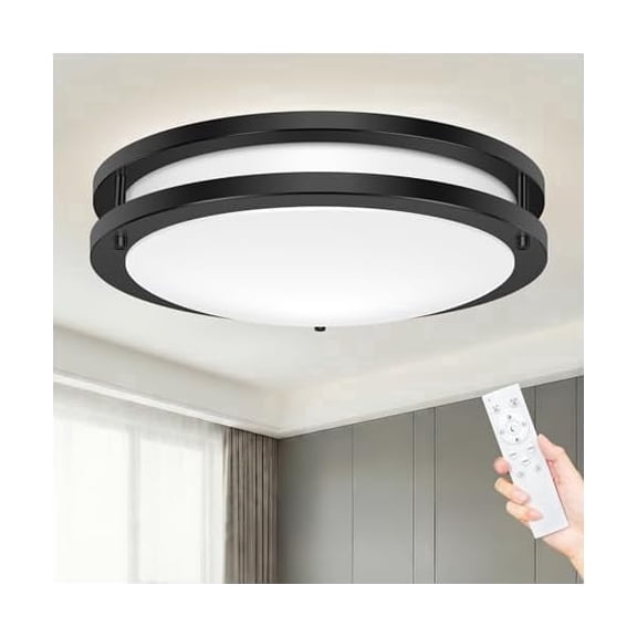 10 inch Flush Mount LED Ceiling Light with Remote, Dimmable 3000K-6500K Adjustable Ceiling Light Fixture, Timer, Night Light, 10 inch Black Ceiling Lamps for Kitchen Bathroom Bedroom Hallway, Black