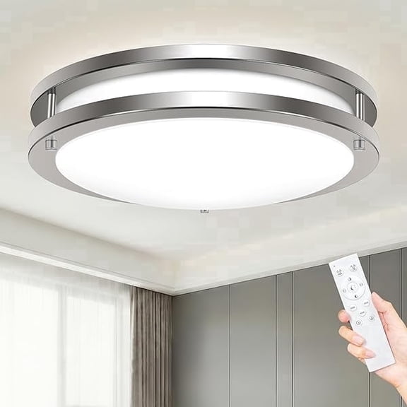 HOVMAP LED Ceiling Light with Remote, 10inch 3000K-6500K Adjustable Dimmable Flush Mount Ceiling Light Fixture, Timer Night light, Ceiling Light for Kitchen Bathroom Bedroom Hallway, Silver