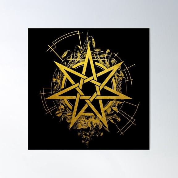 Heptagram Golden Symbol Poster Wall Art, Modern Wall Decor For Living Room Bedroom, 24x24 UNFRAMED