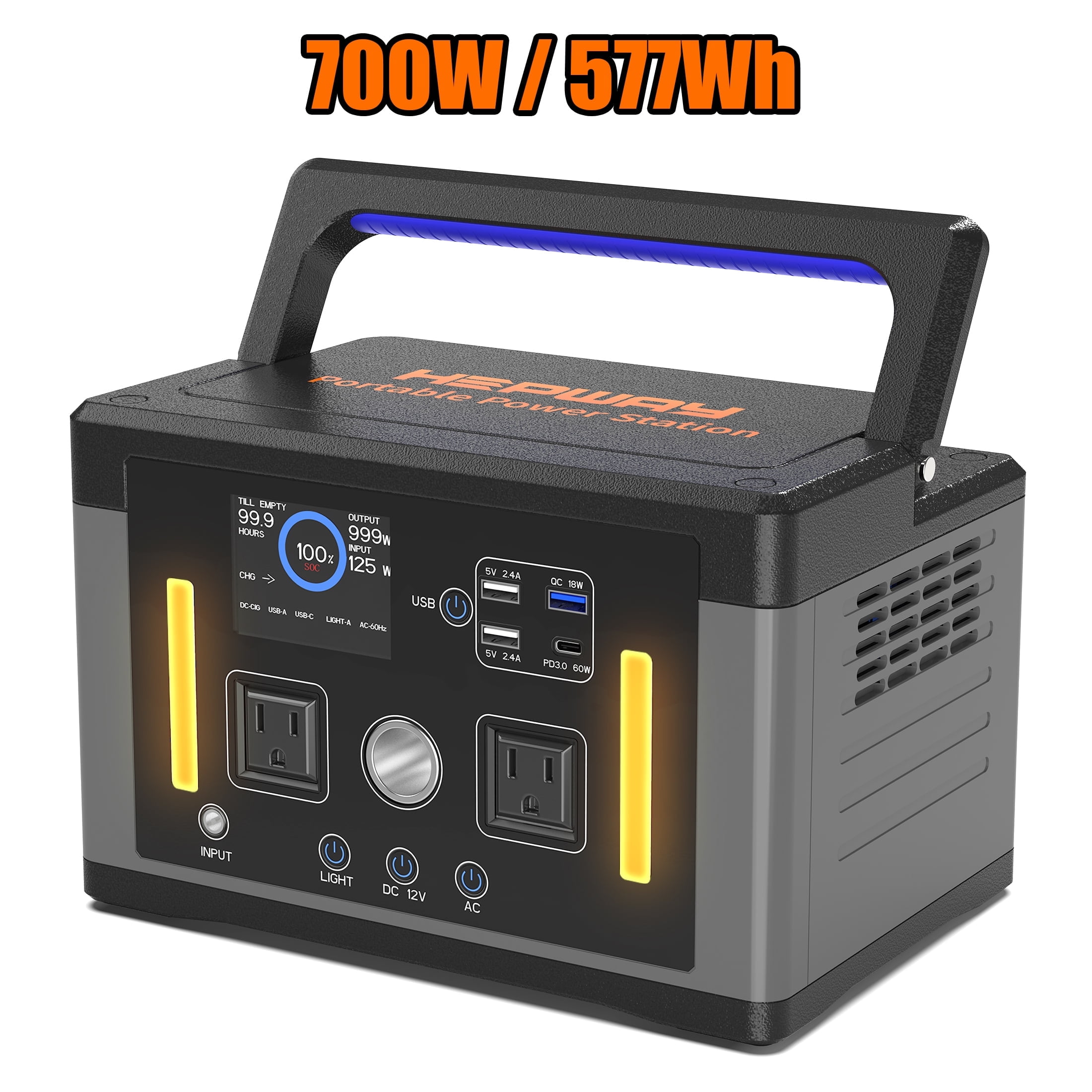 HEPWAY Euler P700 Portable Power Station 700W (Surge 1000W) 577Wh Solar Generator 120V AC Outlets, 3000+ Cycles Solar Power Bank for Home Backup Battery Emergencies, Camping & RVs, Blackout, CPAP