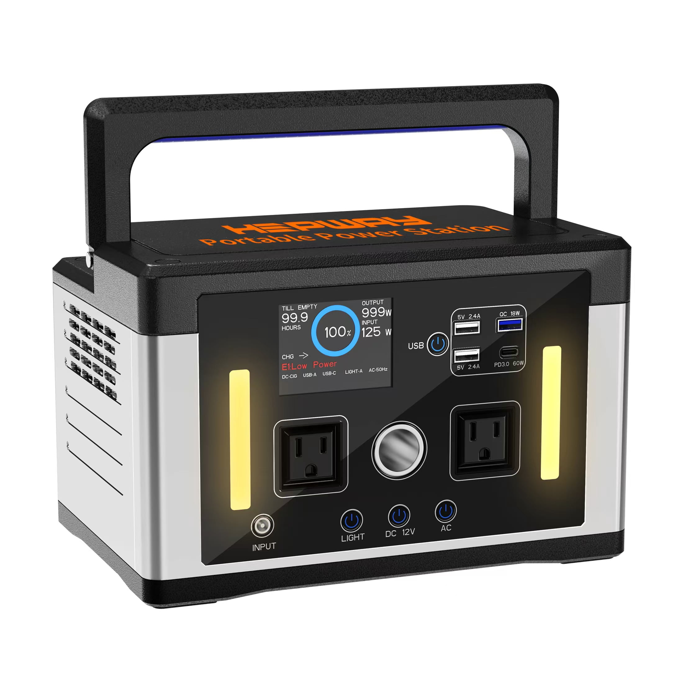 Hepway Euler P700 577Wh Portable Power Station, 2x700W(Peak 1000W) AC Outlets & LED Flashlight, Lithium ion Battery, Solar Charging Silent Solar Generator for CPAP Outdoor Camping RV Travel Home Use
