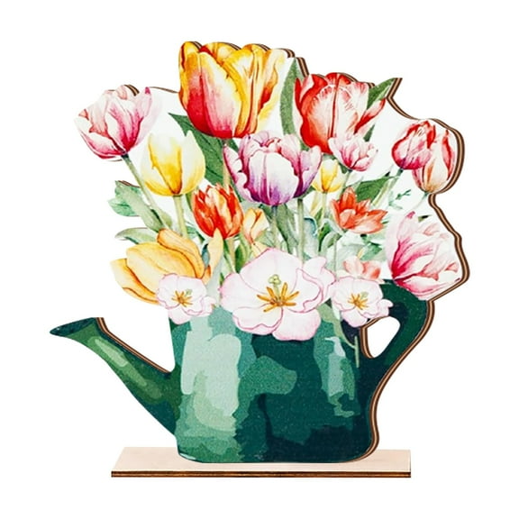 Heqing Boutique 2026 New Spring Wooden Tabletop Decor Shower Flower Sign with Seasonal Greetings Perfect for Home Decoration (Wooden 6.5 Inches)