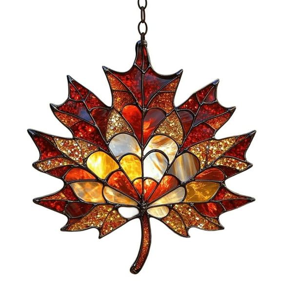 Heqing Boutique Clearance 2025 Autumn Maple ornament Stained Acrylic Glass Window Hanging ornament Glitter Fall Decoration for Thanksgiving Autumn and Home Decor